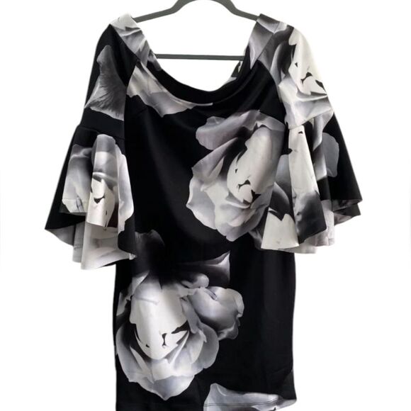 VENUS Black and White Floral Off-Shoulder Dress - Picture 2 of 13